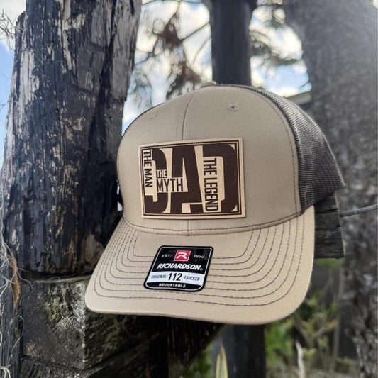Dad Leather Patch Hat, Richardson 112 Trucker Cap for Men,  The Man The Myth The Legend Hat, Gift for Dad