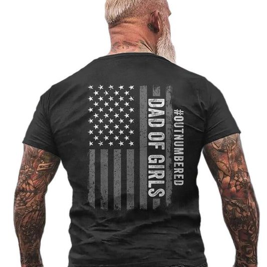 Dad Of Girls Outnumbered Fathers Day For Dad Daughter Men's T Shirt Back Print, Vint*ge Dad Gift From Daughters, Unisex Short Sleeve Tee, Casual Clothing