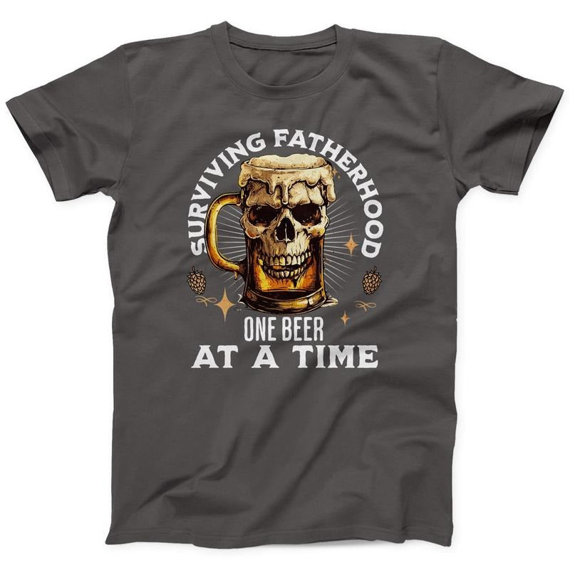Dad T-shirt Surviving Fatherhood One Beer At A Time Funny Father Gift Tee Fathers Day Gift Shirt Skull And Beer Also In Plus Sizes Hoodie, T-shirt and sweater
