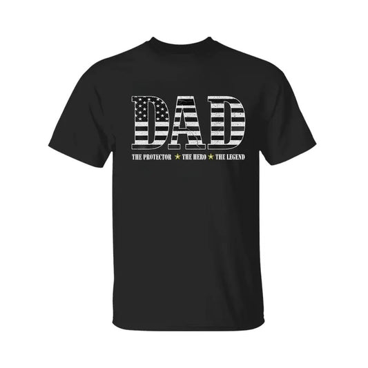 Dad The Protector Hero Legend American Flag Dad Father's Day T-Shirt, Men's Cross Graphic Tee, 2025 Casual Summer Outfit, For Men, For Women