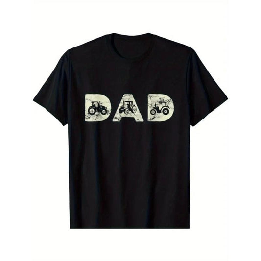 Dad's Tractor Lover" Humorous Cotton T-Shirt, Short Sleeve, Crew Neck, Black | Perfect for All Seasons Made in USA