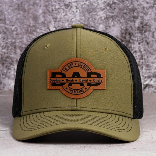Dad, The Man, The Myth, The Legend, Personalized Leather Patch Hat, Father's Day Gift For Dad, Cap For Grandpa, Hat For Husband,Father Gift