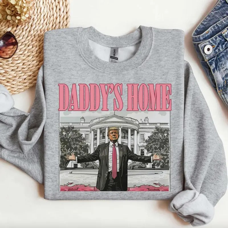 Daddy's Home Sweatshirt, Daddy's Home T-shirt, Daddy's Home Shirt, Retro Crewneck, For Xmas, Cotton, Womenswear Tops Tops Menswear
