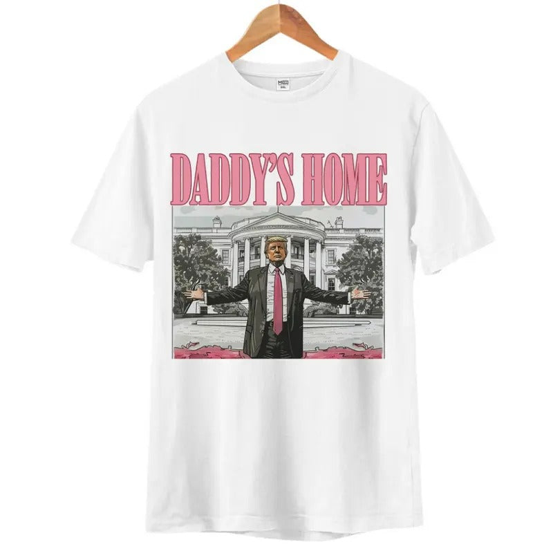 Daddy's Home T-Shirt, Retro Crewneck, For Xmas, Cotton, Womenswear Tops Tops Menswear