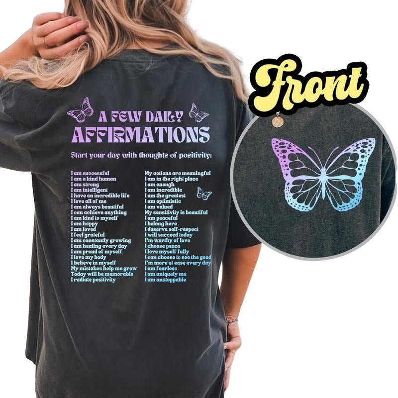 Daily Affirmations Shirt, Motivational Quote Comfort T-shirt, Positive Vibes Tee For Women, Daily Reminders Graphic Printed Shirt Cotton Fabric, Casual Style, Inspirational Women's Top Womenswear Relaxed Fic Chic Style
