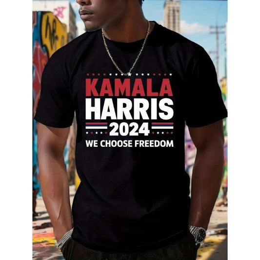 Daily wear men's crew neck T-shirt, Kamala Harris 2024 Campaign graphic T-shirt - men's casual short sleeve T-shirt Made in USA