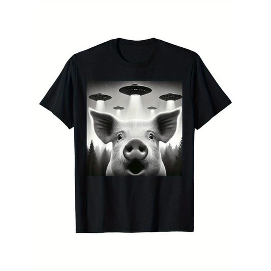 Daily wear men's crew neck T-shirt, pig print, men's cotton T-shirt, graphic T-shirt Men's outdoor wear, men's clothing made in usa