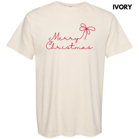 Dainty Script Red Merry Christmas Comfort Colors T-Shirt 'NLB'