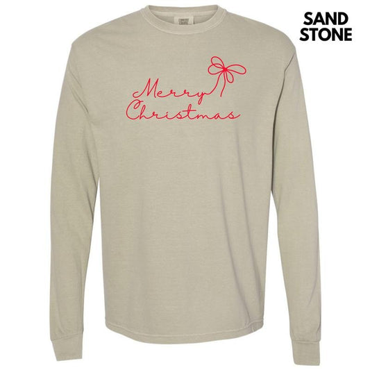 Dainty Script Red Merry Christmas Long Sleeve Comfort Colors T-Shirt 'NLB'