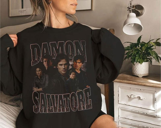 Damon Salvatore Sweatshirt,Salvatore Sweatshirt,TVD Ugly Christmas Sweatshirt, TVD Gift,Salvatore Brothers,Vampire Diares Shirt,TVD Shirt,Gift For Women And Man,Vampire Diares Gift,Trendy Shirt,Vintage Shirt,TVD Merch,Retro  Shirt, Team Damon