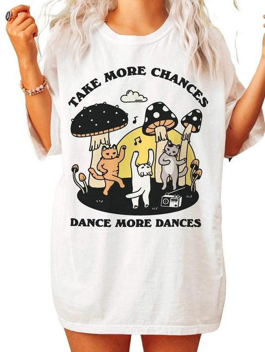 Dancing Cats Tshirt, Positive Quote Kitty Shirt, Take More Chances Quote Shirt, Retro Vintage Tee Gift, Unisex T-Shirt, Gifts For Adult Him Her, Short Sleeve Tee Shirt, Gifts For Birthday Mothers Day