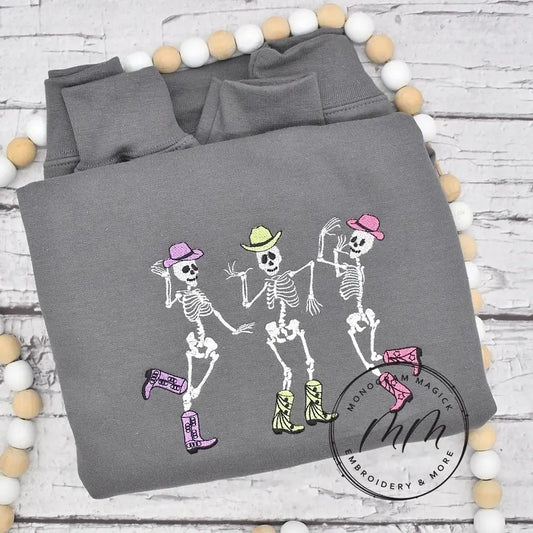 Dancing Cowboy Skeleton Embroidered Sweatshirt