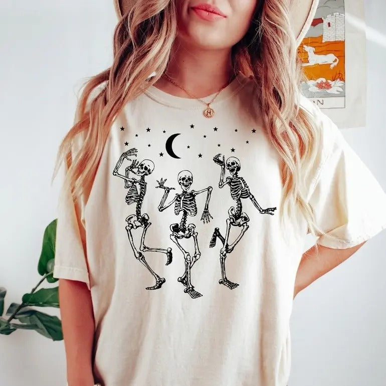 Dancing Skeleton Shirt, Halloween Shirt, Skull Halloween Shirt, Womens Halloween Shirt, Fall Graphic Tee, Skeleton Tee Top Womenswear