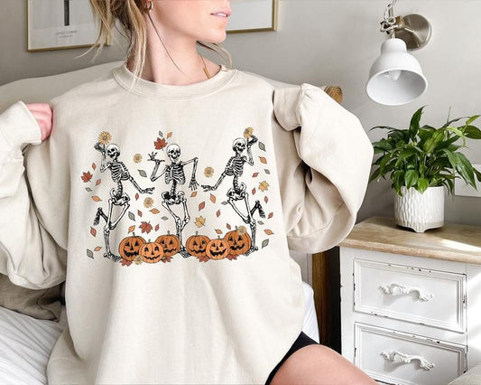 Dancing Skeleton Sweatshirt Pumpkin Sweater Pumpkin Skeleton Shirt Fall Sweatshirt Halloween Party Sweatshirt Spooky Season Sweatshirt  T-shirt, sweater and Hoodie