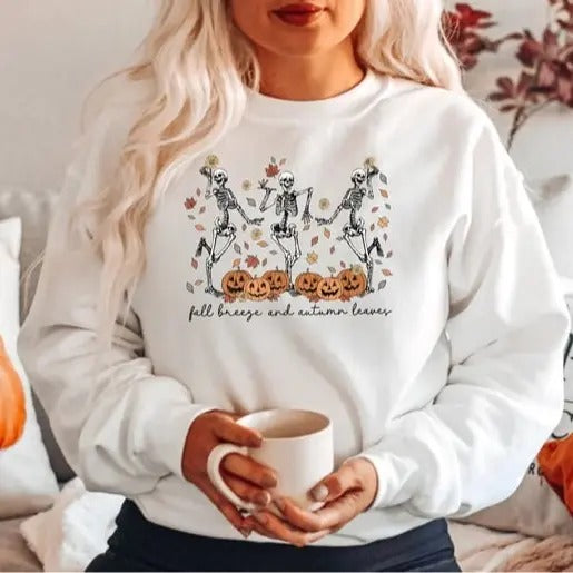 Dancing Skeleton Sweatshirt, Pumpkin Sweater, Pumpkin Skeleton Shirt, Fall Sweatshirt, Halloween Party Sweatshirt, Spooky Season Sweatshirt