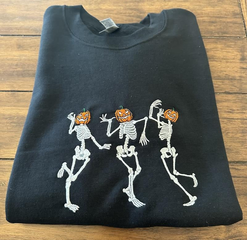 Dancing Skeletons Embroidered Crewneck Sweatshirt