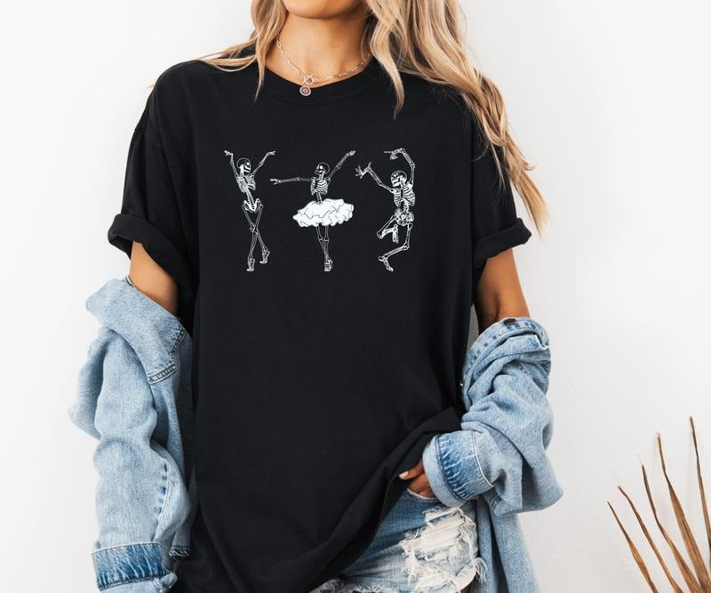 Dancing Skeletons design on custom colors tee shirt Casual