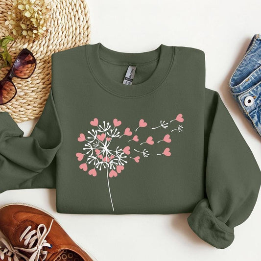 Dandelion Hearts, Flower, Sweatshirt, Valentine's Day, Crew Neck, Women's, Crewneck, Valentine's Day, Love, Heart, Cupid