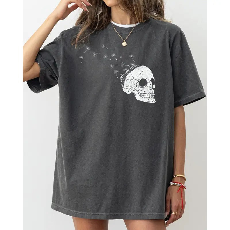 Dandelion Skull, Spooky, Skeleton, Funny, Witch, Aesthetic, Meme, Halloween, Costume, Tshirt, Women's, Comfort Colors Tee, Spooky, Tshirt, Witch, Pumpkin, Ghost, Skeleton