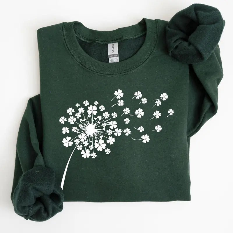 Dandelion, St. Paddy's Day, Coquette, Bow, Clover, Shamrock, Lucky, Irish, Lucky Charm, St Patrick's Day Sweatshirt, Crew Neck, Women's, Crewneck