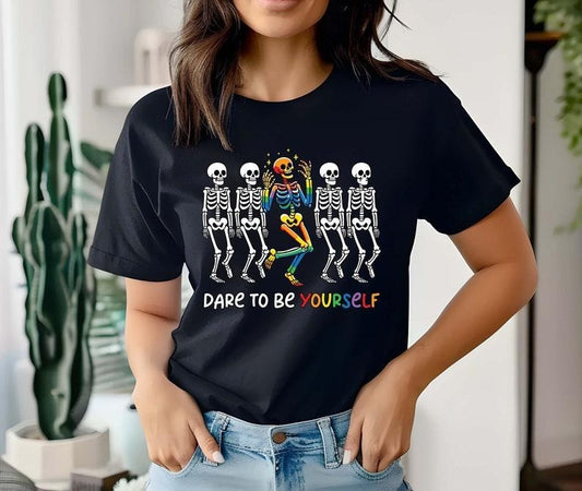 Dare To Be Yourself Shirt, LGBTQ Skeleton T-Shirt, Supporting LGBT People Tee, Pride Month Shirt, Gender Equality Shirt, Rainbow  T-shirt, sweater and Hoodie