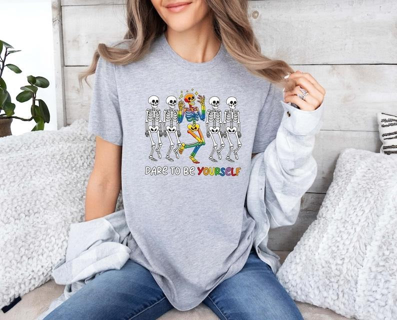 Dare To Be Yourself Shirt, LGBTQ Skeleton T-Shirt, Supporting LGBT People Tee, Pride Month Shirt, Gender Equality Shirt, Rainbow Shirt Hoodie, T-shirt and sweater