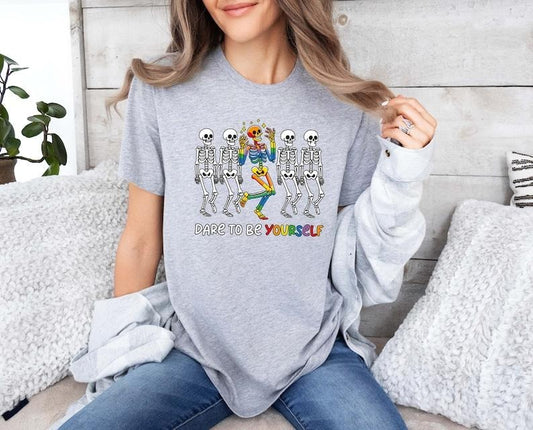 Dare To Be Yourself Shirt, LGBTQ Skeleton T-Shirt, Supporting LGBT People Tee, Pride Month Shirt, Gender Equality Shirt, Rainbow Shirt Hoodie, T-shirt and sweater