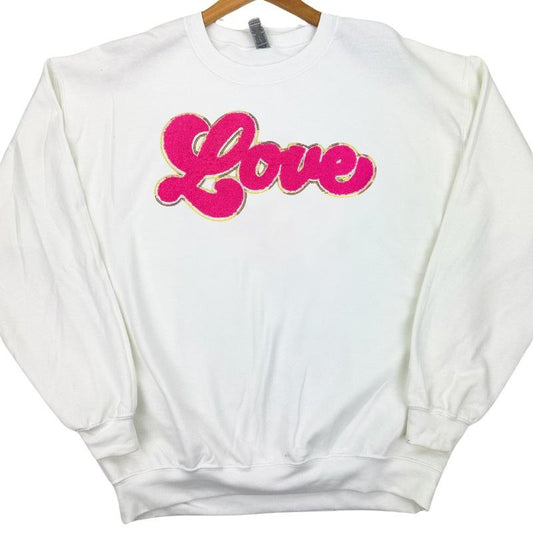 Dark Pink Chenille Love Patch Sweatshirt on White