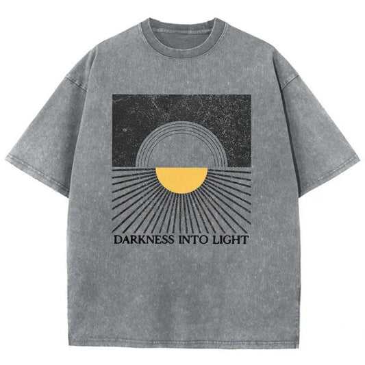 Darkness Into Light Unisex Washed T-Shirt, Christian Jesus  t shirts, Vintage 90s Graphic Tee Gift Cotton Top, Mineral color