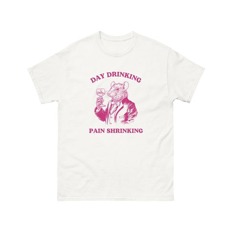 Day Drinking Pain Shrinking, Vintage Rat Drawing Tee, Rat Tee, Funny Rat Meme Shirt, Retro Mouse Meme, Stupid Cartoon Shirt, Unisex T-Shirt, Short Sleeve Tee Shirt, Gifts For Birthday Mothers Day Christmas