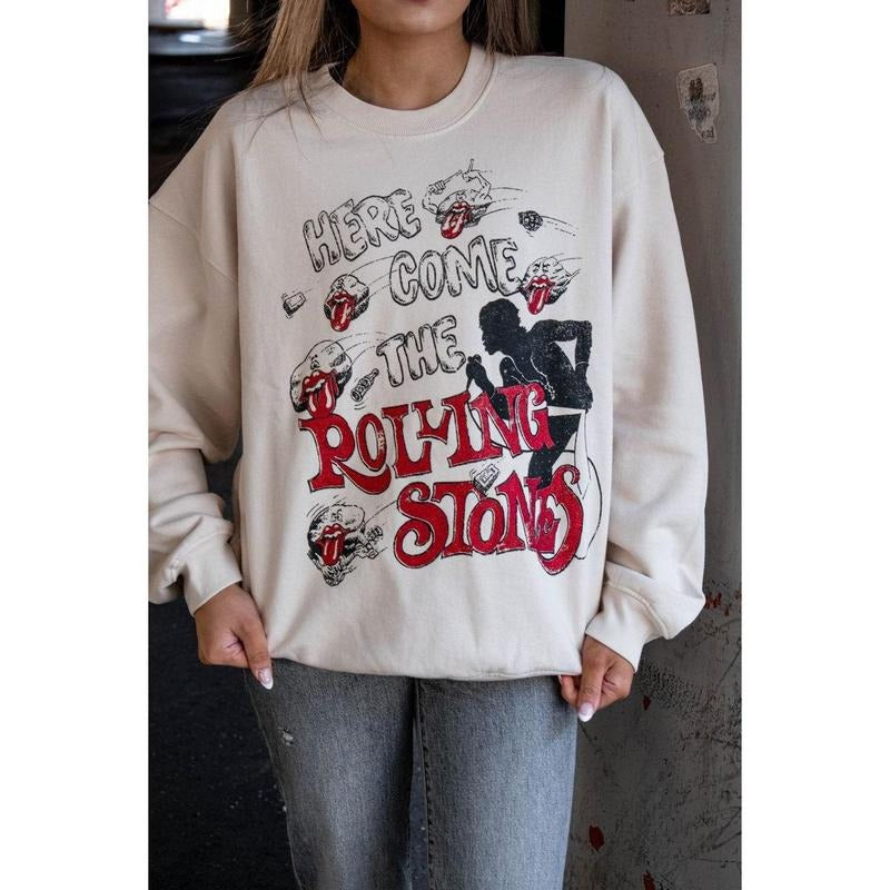 Daydreamer Here Comes the Stones Sweatshirt - M Dirty White