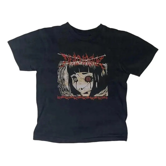 Dead Inside Anime Girls Baby Tee, Gothic Emo Girl Top, Y2k Top Women Streetwear, Scene Clothing 2000s, Gift For Her