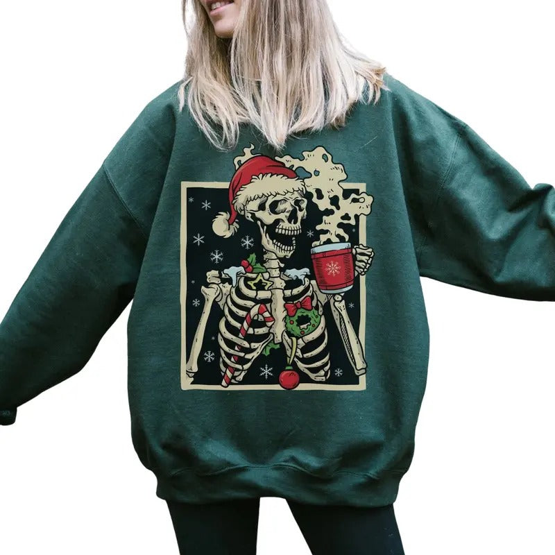 Dead Inside Skeleton Christmas Sweatshirt Coffee Lover Christmas Gift Fall Sweater Sarcastic Christmas Coffee Shirt