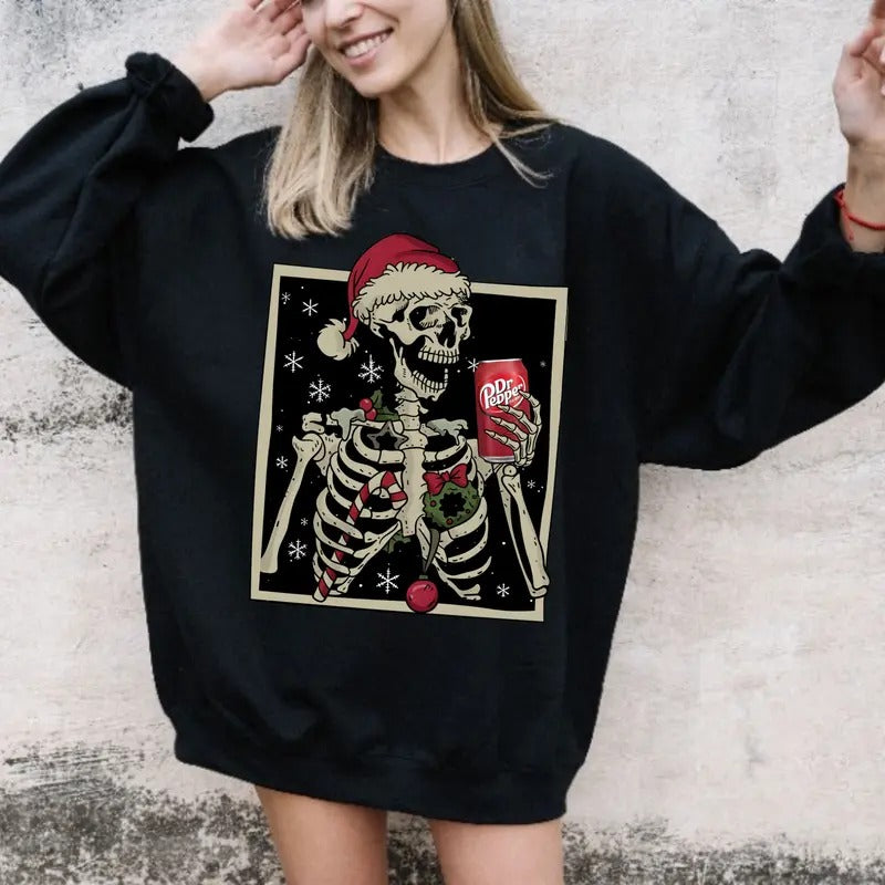 Dead Inside Skeleton Sweatshirt Dr Pepper Lover, Funny Sweater  Soday Lover Womenswear Long Sleeve, Womenswear