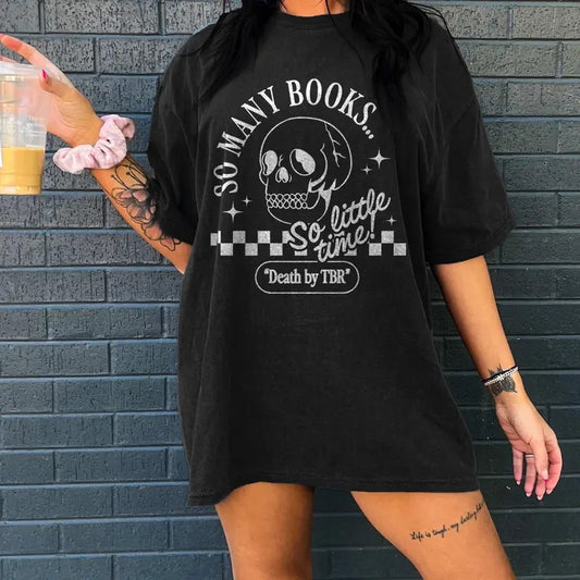 Death By TBR Booktok Retro Aesthetic Bookish Shirt Literary Shirt Skeleton Shirt Alt Clothes R0mance Reader Book Indie Merch Booktok Shirt
