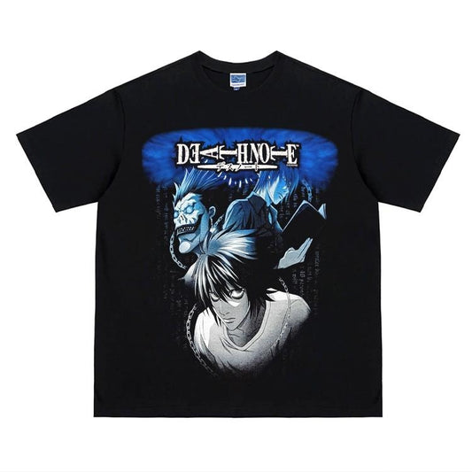 Death Note "Blue" Heavyweight Vintage Tee 100% Cotton OVERSIZED Anime T-shirt Menswear Top Crew Necks Tshirt Casual Streetwear Black Crewneck Tropical Shortsleeve