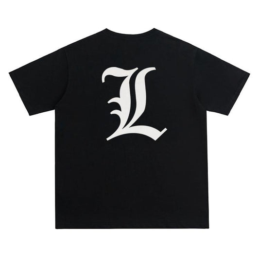 Death Note "L Emblem" Vintage Oversized Tee Anime T-shirt 100% Cotton Original Design Men's Top for Fans DTG Printing Streetwear Casual Womenswear Tshirt Summer Crewneck