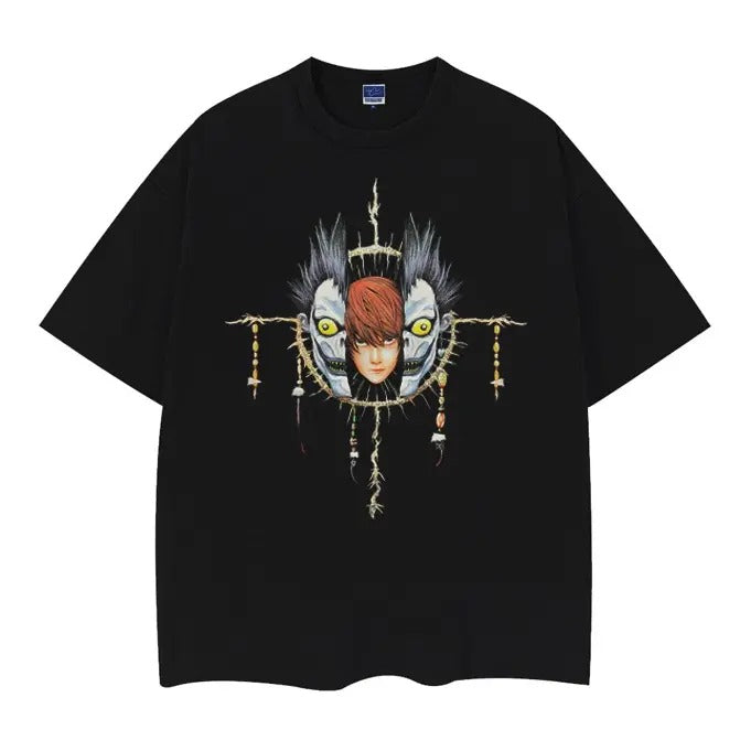 Death Note "Light Yagami" Heavyweight Vintage Tee 100% Cotton OVERSIZED Anime T-shirt Menswear Top Casual Streetwear Black Baggy Tshirt Tropical