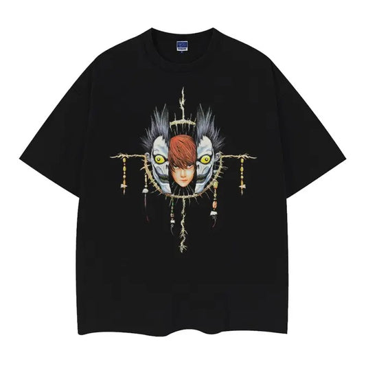 Death Note "Light Yagami" Heavyweight Vintage Tee 100% Cotton OVERSIZED Anime T-shirt Menswear Top Casual Streetwear Black Baggy Tshirt Tropical
