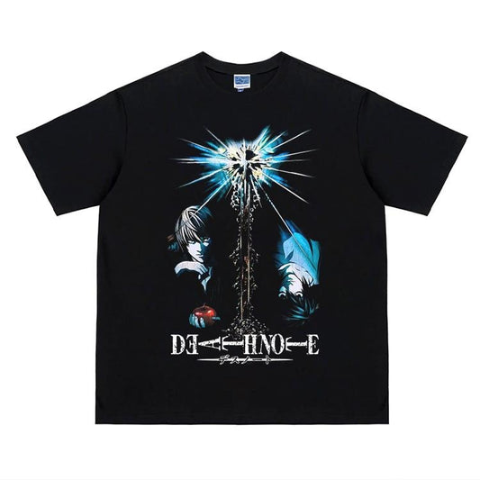 Death Note "Survivor" Heavyweight Vintage Tee 100% Cotton OVERSIZED Anime T-shirt Menswear top Underwear Tshirt Underwear Tshirt Crew Necks Streetwear Casual Tropical Black Crewneck Shortsleeve Baggy Loose