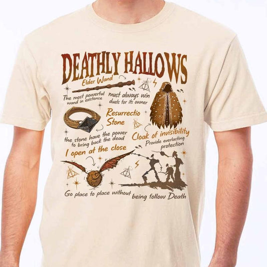 Deathly Hallows Wizard Comfort Color Shirt, Wizarding World Tshirt for Fan, Halloween Fall Season Tee, Gift for Book Lover Fabric Fit Top Womenswear Ribbed Sleeves