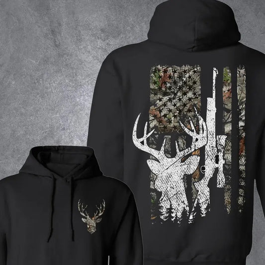 Deer Hunting Camou American Flag Hunting Unisex Two-sided Hoodie, Buck Deer Hunting Sweatshirt, Hunter Shirt, Gift For Him