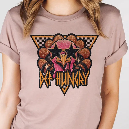 Def Hungry Turkey Tee Rocker Thanksgiving Turkey Sweatshirt Funny Turkey Tshirt Thanksgiving T-Shirt Womens Holiday Turkey Shirt Girly Pink Turkey Holiday Top