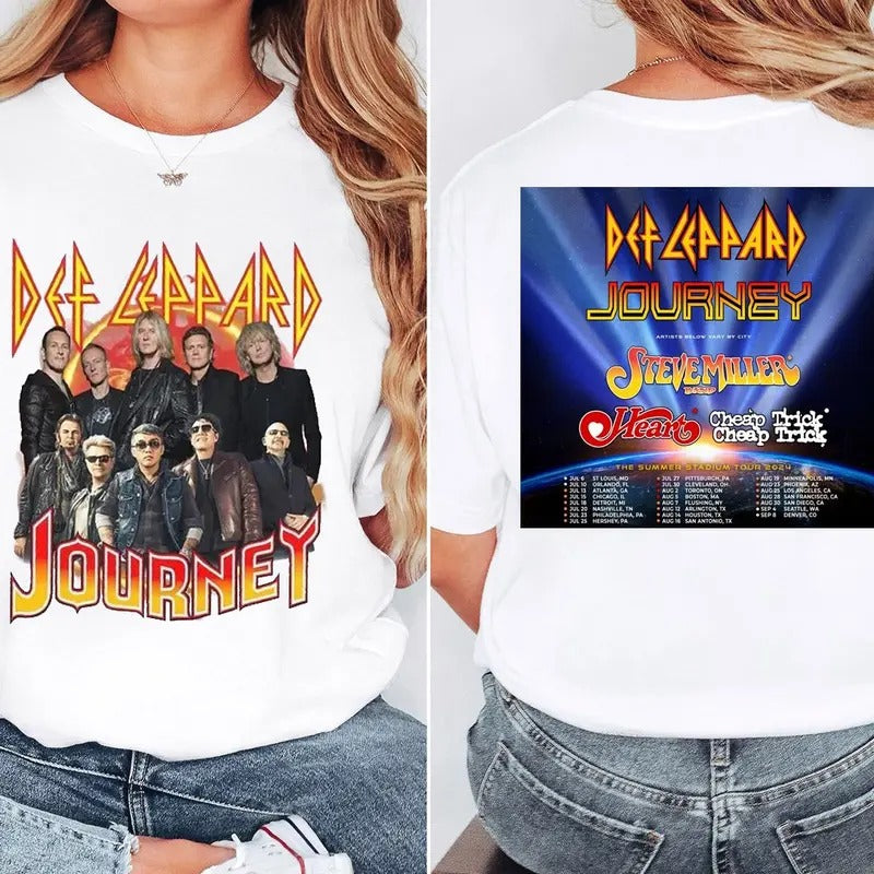 Def Leppard And Journey Summer Stadium Tour 2024 Tshirt, Band Tour 2024 Shirt, Gift Fan Shirt, Rock 2024 Tour Shirt, Unisex Short Sleeve Tee
