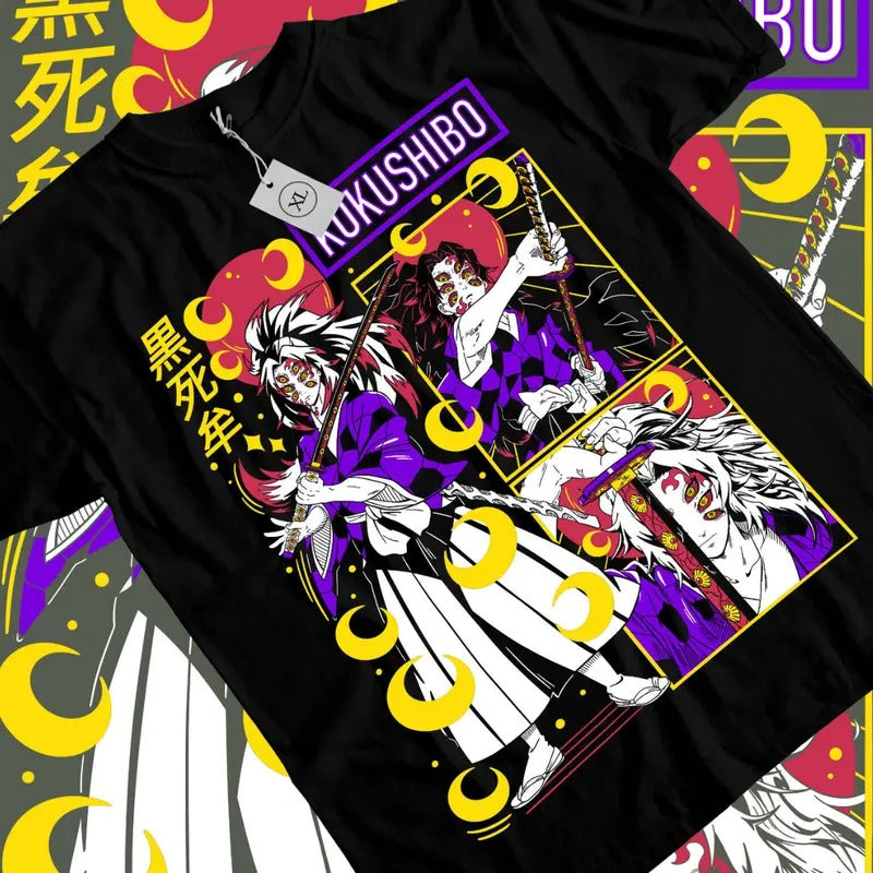 Demon Slayer KnY T-Shirt & Sweatshirt, Kokushibo Upper Rank One Demon Graphic Tee, Anime Manga Lover Gifts Ball Cotton