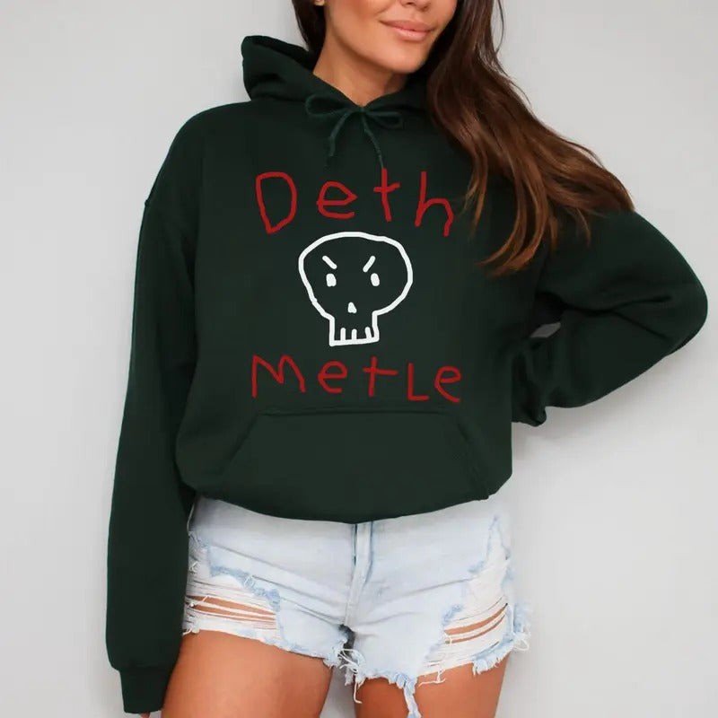 Deth Metle Hoodie, Skull Punk Rock And Roll Tee, Heavy Metal Merch, Unisex Sweater Pullover Tee