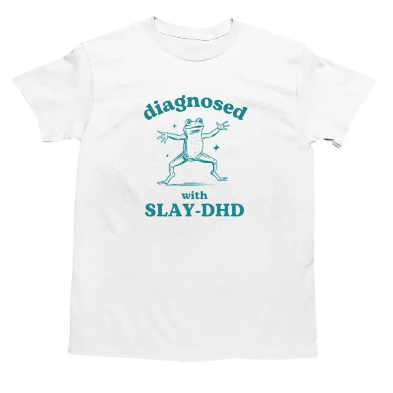 Diagnosed With Slay-DHD, Funny ADHD Shirt, Frog T Shirt, Dumb Y2k Shirt, Stupid Vintage Shirt, Mental Health Cartoon Tee, Silly Meme Shirt