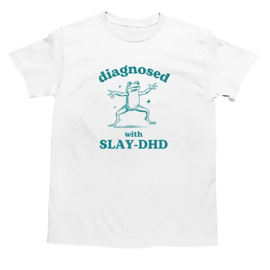 Diagnosed With Slay-DHD, Funny ADHD Shirt, Frog T Shirt, Dumb Y2k Shirt, Stupid Vintage Shirt, Mental Health Cartoon Tee, Silly Meme Shirt