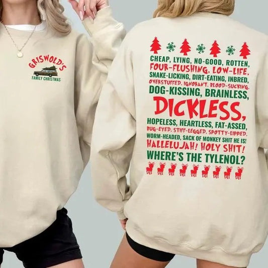 Dickless GrisWold's National Lampoon's Christmas Vacation Sweatshirt, Festive Holiday Iconic Quotes From The Classic Comedy, Fabric Cotton Hoodie