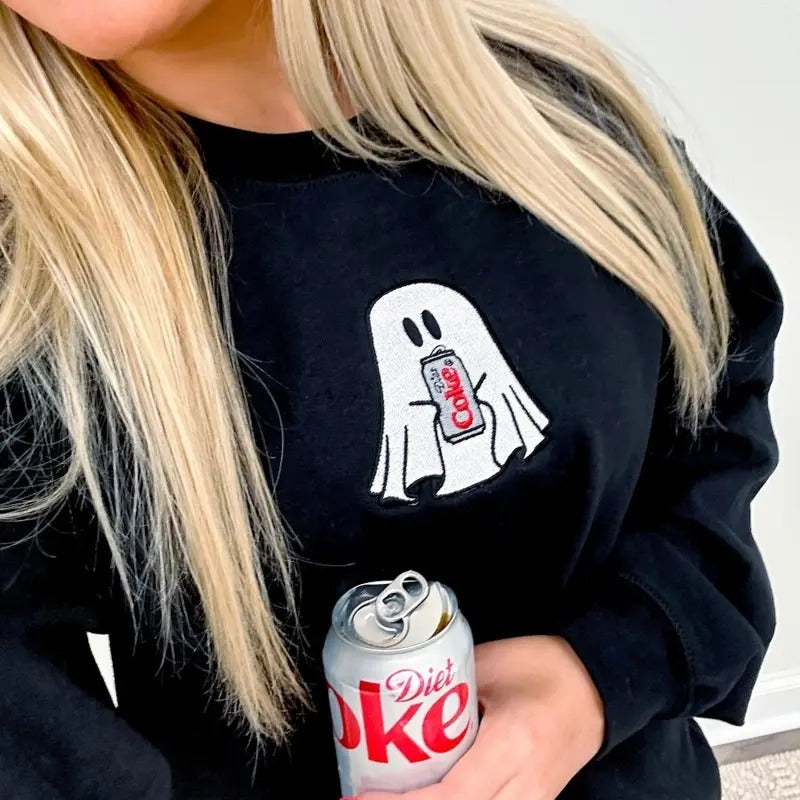 'Diet Coke Ghost' Embroidered Crewneck Sweatshirt